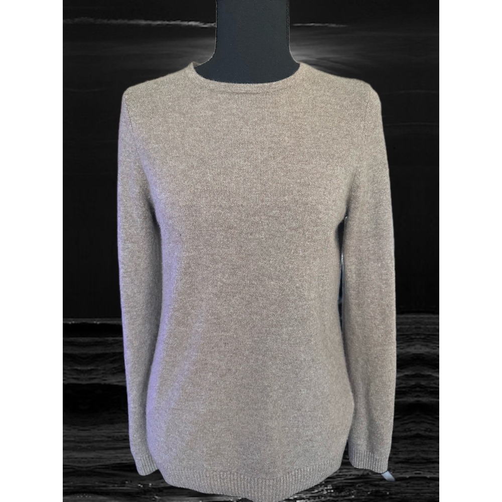 LL Bean 100% Cashmere Crewneck Sweater‎ Taupe Brown 283586 Womens Small Reg